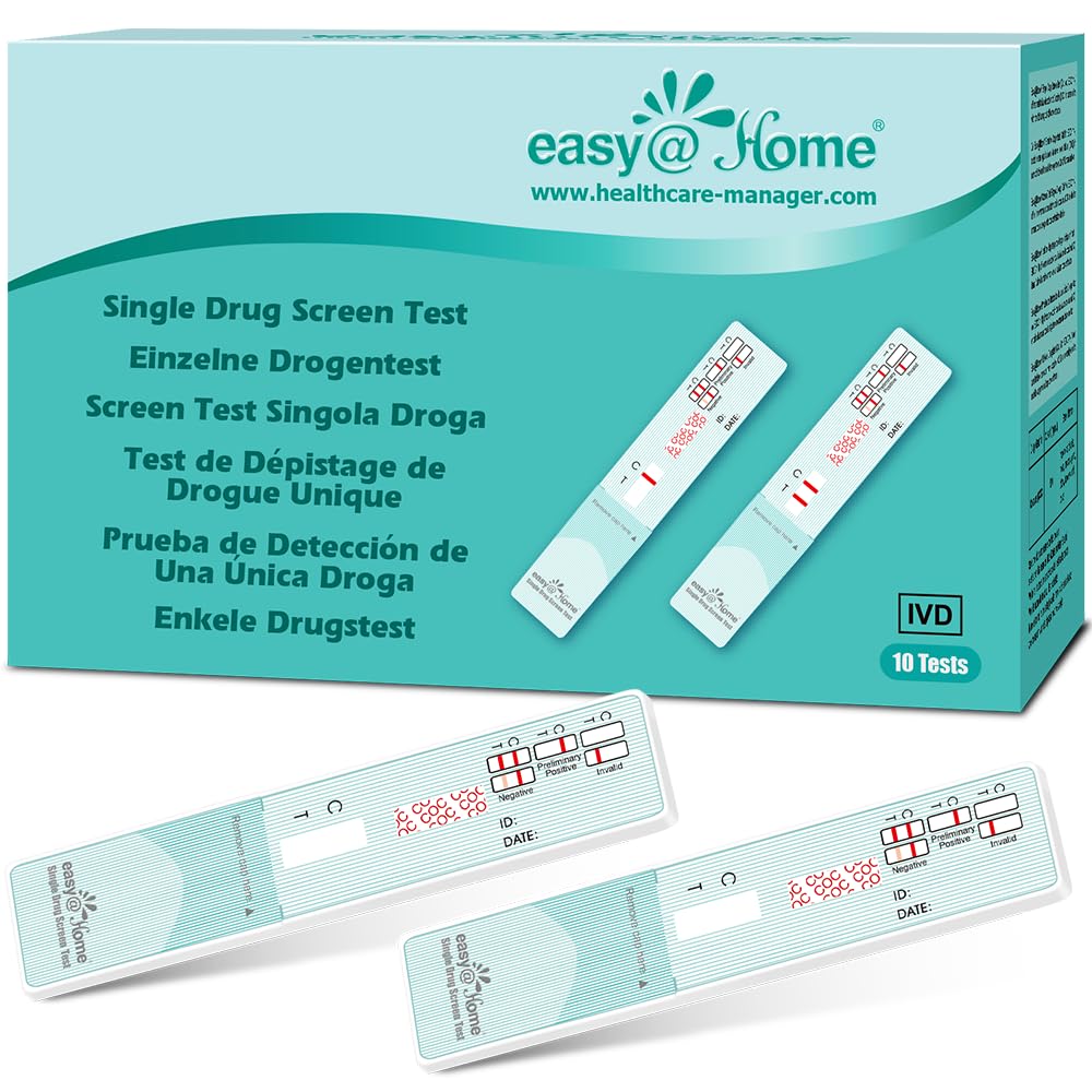 Easy@Home 10 Cocaine Test Dip Card: Drug COC Single Panel Drug Tests Kit Instant Testing Result in 5 Minutes - #EDCO-114