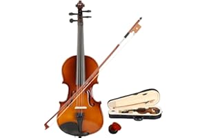 MYTUNES 1/8 Violin Natural Solid Wood Satin Acoustic Violin Starter Kit with Case, Bow, Rosin for Kids Beginners Students (1/8, Natural)