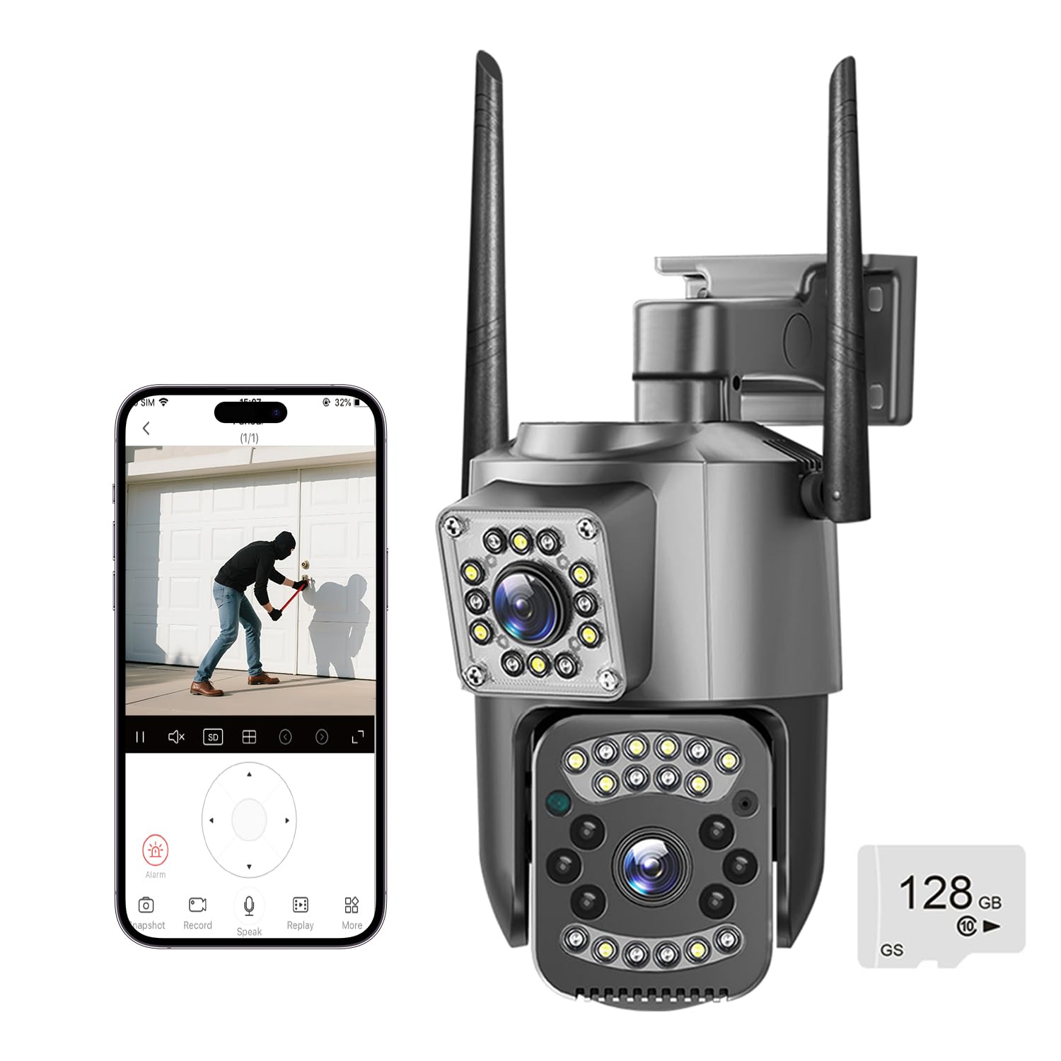 Photo 1 of 4MP Security Camera Outdoor, PTZ WiFi Dual Lens Security Camera, 360° View, Two-Way Audio, Auto Tracking, Color Night Vision,Humanoid Detection, 24/7 Continous Record?with 128G TFcard?