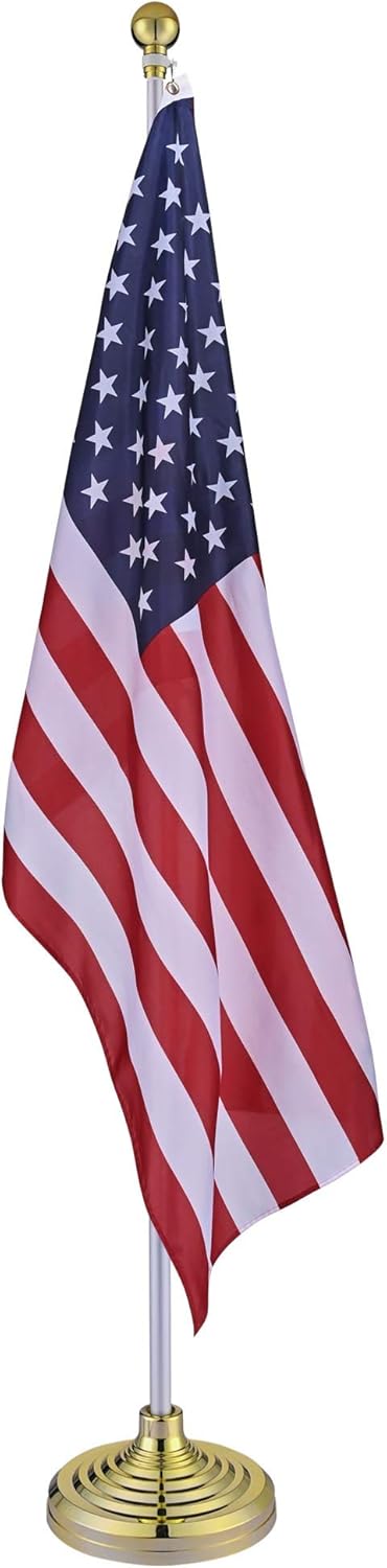 Flagpole Hardware - Yescom 8FT Telescoping Indoor Flag Pole Kit Aluminum Sliver Pole Ball Topper with 3x5Ft US Flag & Base Stand Office School City Hall