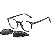 UNIEOWFA Retro Round Polarized Magnetic Clip on Sunglasses Men Women for Small Face Optical Glasses Frame Vintage Eyeglasses