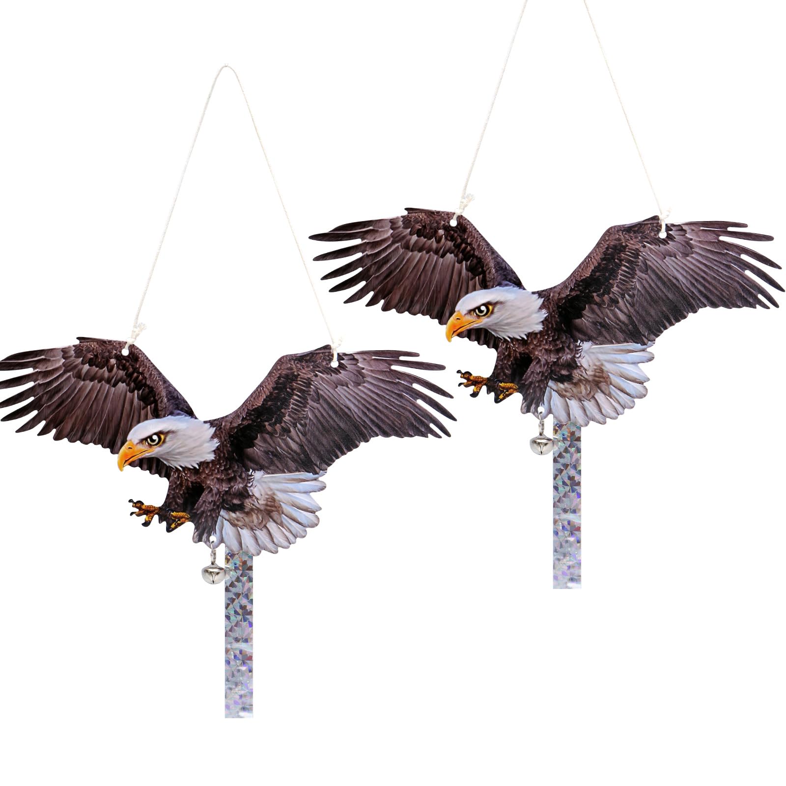 Kungfu Mall 2PCS Fake Owl Hanging Owl to Keep Birds Away Reflective Hanging Bird Decoration with Reflective Tape Effective Bird Control Device to Keep Birds Away from Outdoor Garden Yard