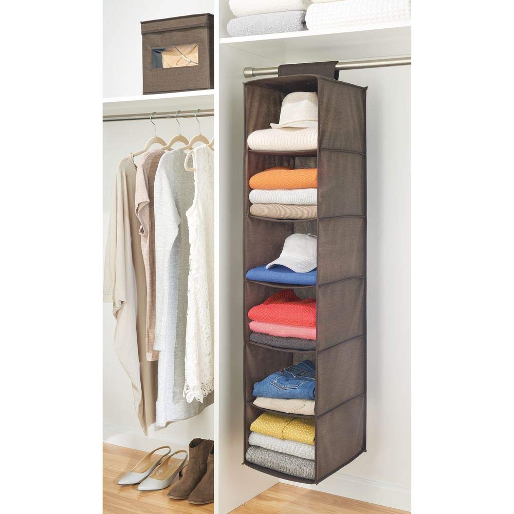 6 Regalfächer mDesign hängender Stoffschrank aus Kunstfaser dunkelbraun