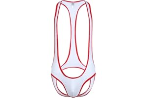 QiaTi Men's Leotard Bodysuit Stretch Wrestling Singlet Jumpsuit Thong One-Piece G-String Underwear