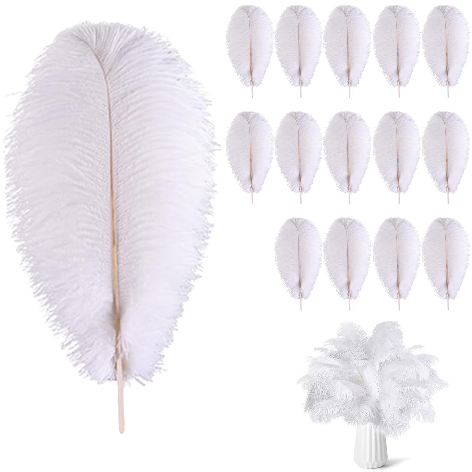 15 Pcs 20-25cm Ostrich Feathers, White Ostrich Feathers, Fluffy and Plump White Feathers, Used for Wedding Decoration, Clothing Accessories, and Handmade DIY Crafts