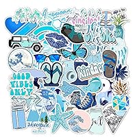 Homyu Blue Aesthetic Stickers Pack 50-Pcs Decals for Waterbottle Laptops Cars Motorcycle Portable Luggages Ipad Waterproof Sunlight-Proof