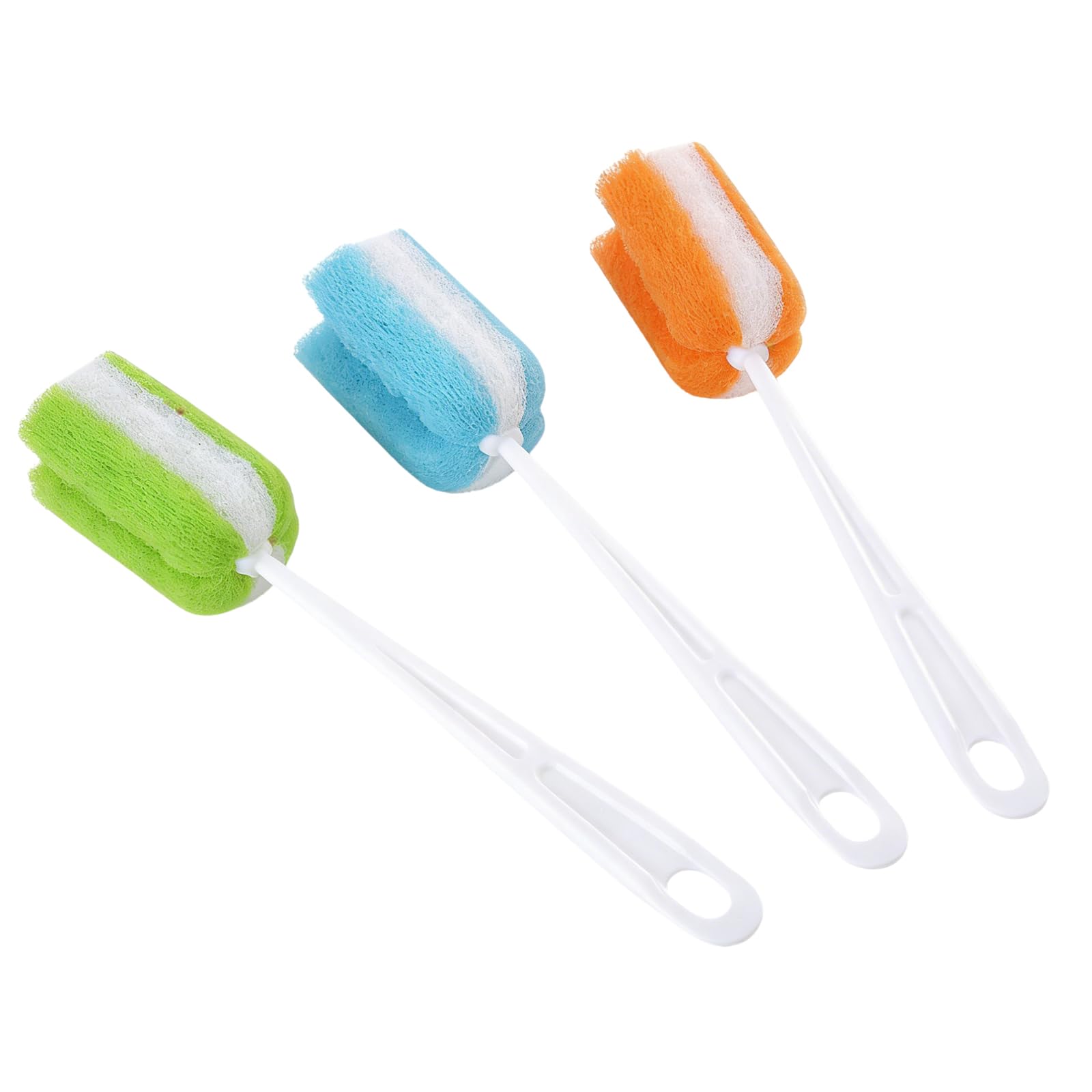 3PCS Soft Hanging Sponge Cleaning Brush Cleaner with Long Handle Cup Feeding Bottle Scrubber Washing Brushes for Coffee Glasses Pot Milk Cup Mugs Winebottle Baby Bottles(Color Random)