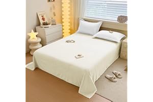 Lotus Karen Flannel Queen Flat Sheet only,Super Soft Warm Bedding Cream White Top Sheet 1 Piece