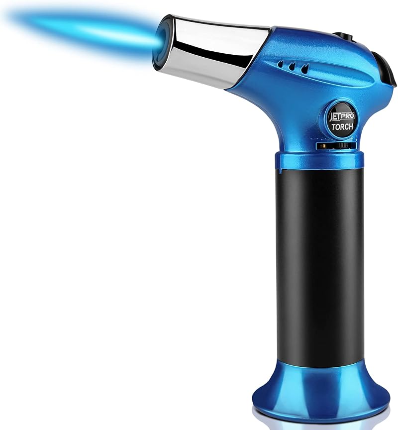 JETPRO Butane Torch Kitchen Torch Lighter Adjustable Flame Safety Lock Blue