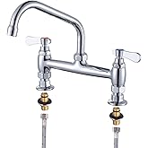 iVIGA Commercial Sink Faucet with 8” Swivel Spout & Supply Lines, 8" Center Deck Mount Kitchen Faucet, Dual Handles Brass Utility Sink Faucet for Laundry Room Restaurant Compartment Sink, Polish