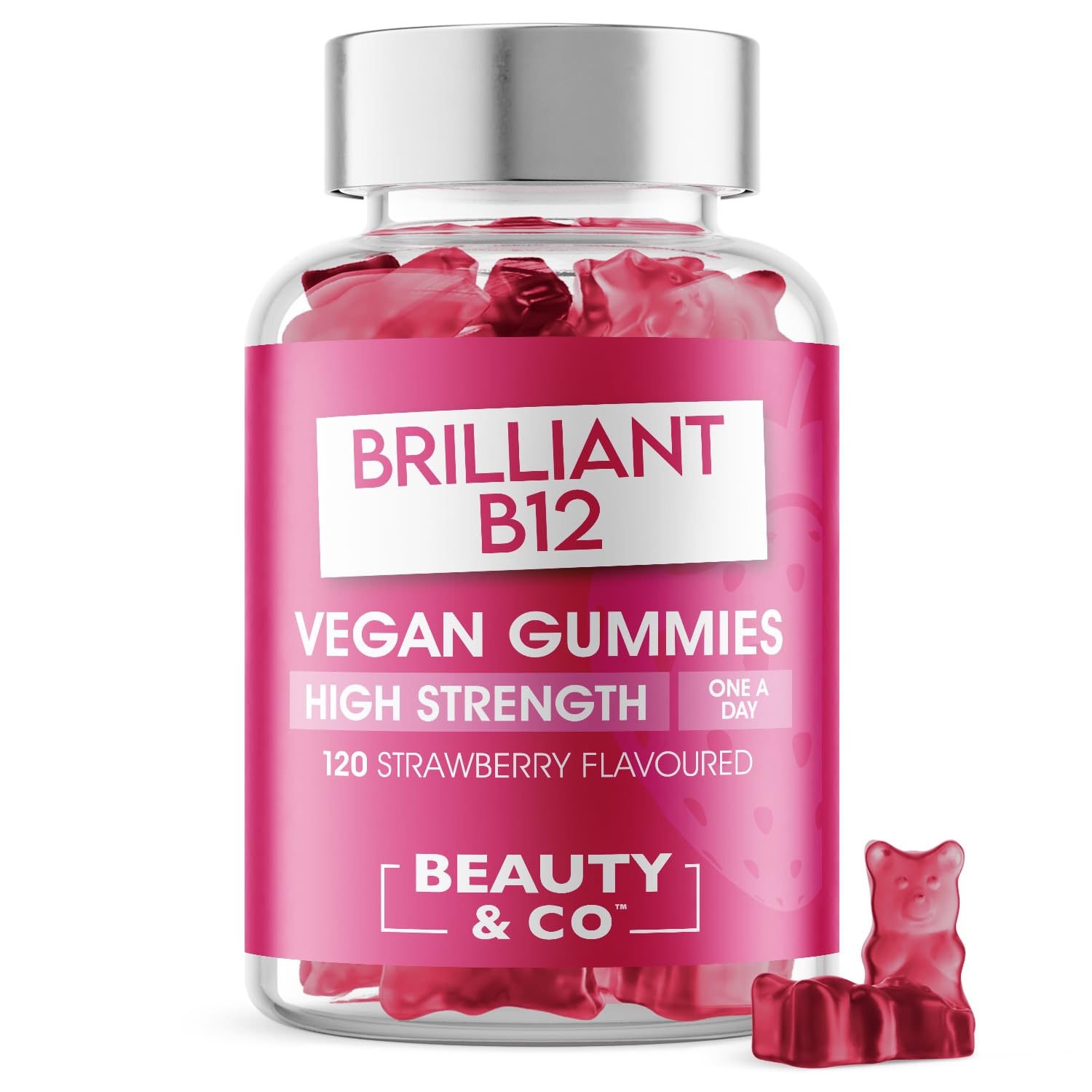B12 Gummies - Beauty & Co Vegan High Strength Strawberry Flavour Vitamins 120 Gummies (Pack of 1)
