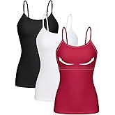 ATTRACO Women 3 Pack Cotton Camisoles wtih Shelf Bra Adjustable Spaghetti Strap Tank Tops