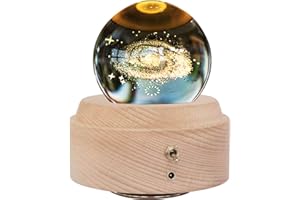 3D Crystal Ball Music Box Luminous Rotating Musical Box with Projection LED Light and Wood Base Best Gift for Birthday Christ