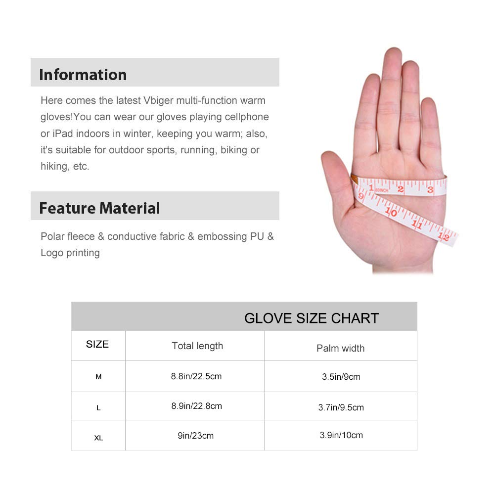 Vbiger Herren Touchscreen Handschuhe Winterhandschuhe Anti-Rutsch Outdoor Sport Handschuhe Fahren Radfahren Handschuhe mit Fleece Liner, XL,  Grau