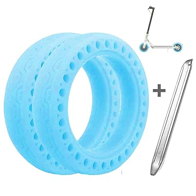 Suremita 2 Pieces Tires for XIAOMI M365, Tubeless Luminous Solid Tyre for Mijia M365 Electric Scooter + 1 Stainless Steel Tire Levers (8.5 Inch, Fluorescent Blue)