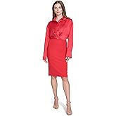 Halston Womens Long Sleeve Collared Satin Top Twofer Shirt Dress