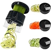 SUREWIN 3 in 1 Vegetable Spiralizer Slicer, Adjustable Zucchini Carrot Noodle Maker, Cucumber Spiral Cutter, Easy to Use Kitchen Tool（Black）