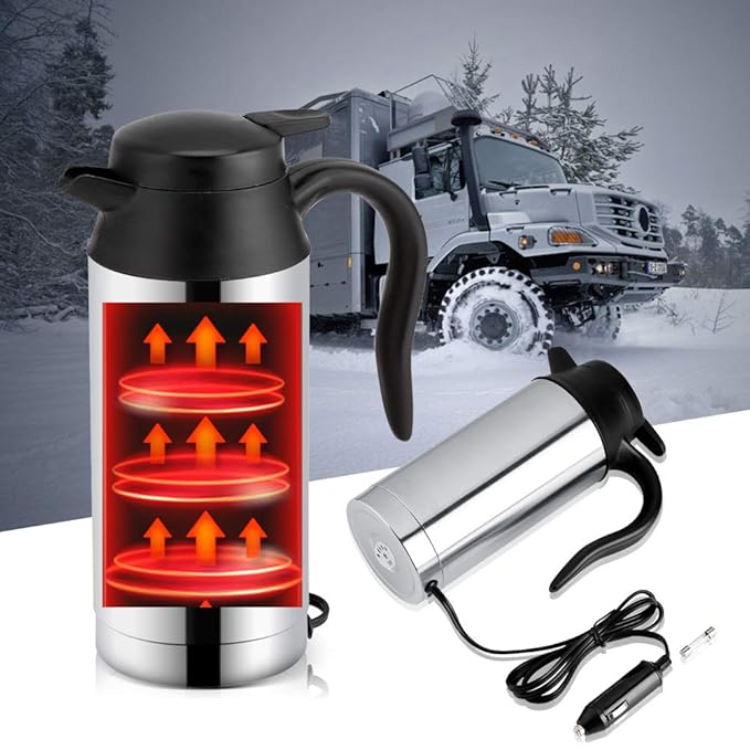 Filfeel Travel Car Kettle 12V Heater Bottle Pot for Camping Boat Lorry
