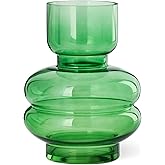 Torre & Tagus 8 Inch Green Bubble Vase for Flowers - Organic Green Glass Vase for Home Decor, Modern Flower Vases for Centerpiece, Clear Vases for Living Room, Bedroom, Wedding Decor (Riva)