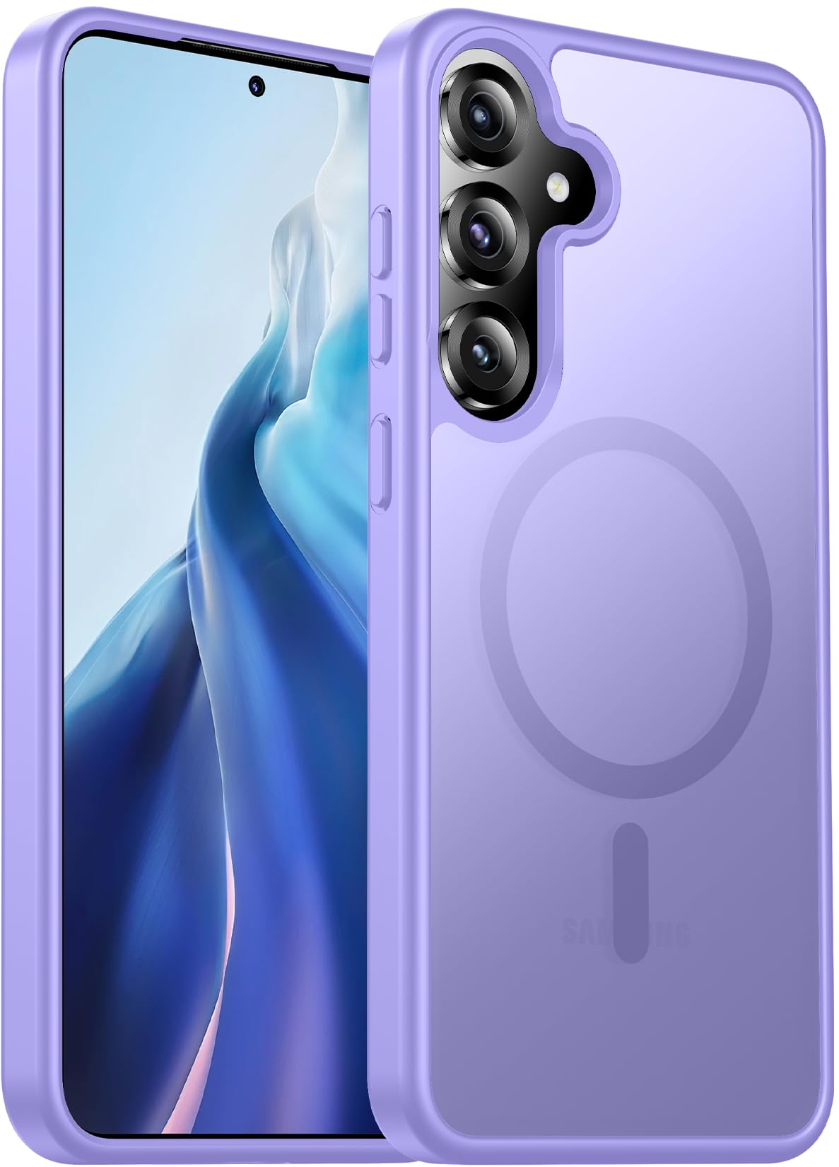 Renmou Designed for Magnetic Samsung Galaxy S25 Case,[Compatible with MagSafe] [Military Grade Drop Protection] Slim Translucent Matte Shockproof with Anti-Fingerprint Phone Case-Light Purple