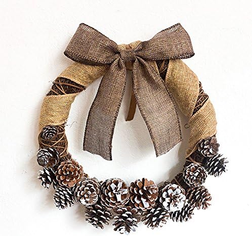 Adeeing Natural Wall Hanging Home Decor Pineal Burlap Coffee Bowknot Artificial Garlands Wreath Pine Cone Wreath