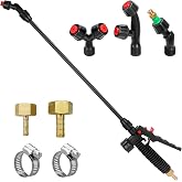 Acid Resistant Sprayer Wand with 4 Types of Nozzles, Pump Replacement Sprayer Wand with 1/4" &amp; 3/8" Brass Barbs and 2 Hose Clamps