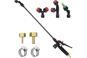 VANPET Acid Resistant Sprayer Wand with 4 Types of Nozzles, Pump Replacement Sprayer Wand with 1/4" & 3/8" Brass Barbs and 2 Hose Clamps