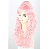 Lucoacos Long Curly Pink Bouffant Beehive Wig for Women Halloween Party Cosplay Costume Wig