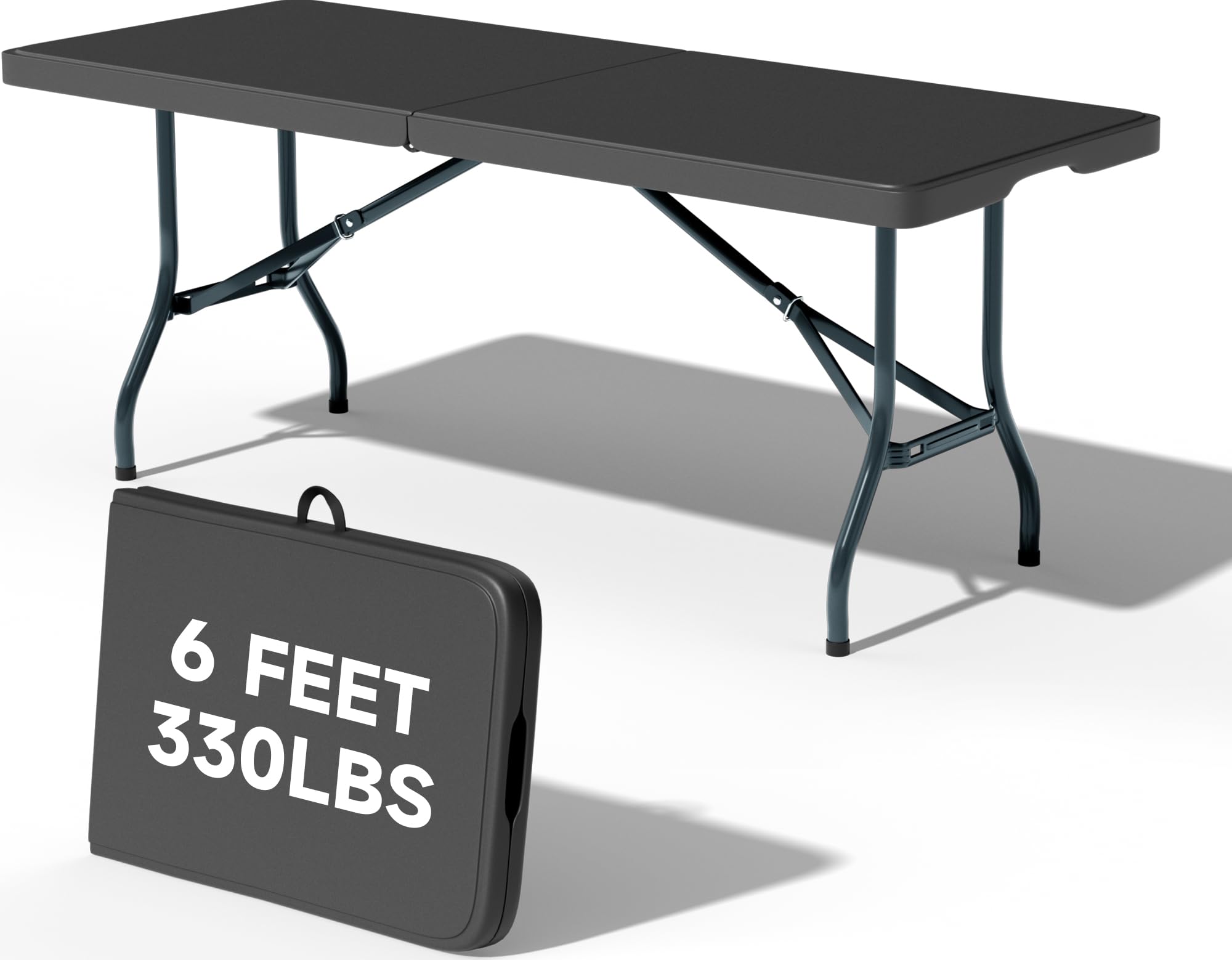 Ortus Collective Folding Table 6 Foot - Heavy Duty 330LBS Capacity, Sturdy & Foldable Design with Safety Lock - Portable Tables Folding for Camping, Party, Indoor & Outdoor Use,Black 1 Pack