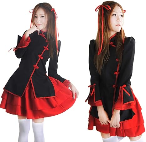 Amazon 漢服 中華風 チャイナドレス風 メイド服 ハロウィン衣装 コスプレ コスチューム 仮装 変身 アニメ風 舞台服 演出服 写真撮影 可愛い セクシー パーティー 宴会 舞踏会 プレゼント レディース ブラック M コスプレ 仮装 通販