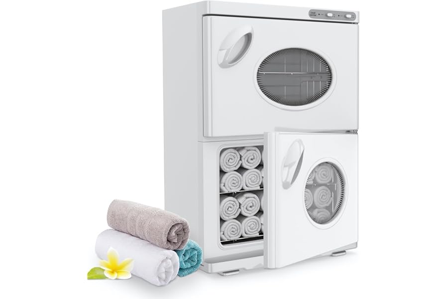 SalonDepot Hot Towel Warmer Professional Double Cabinet Towel Heater, 46L Extra Large Capacity with See-Through Window White Color for Spa Beauty Salon and Restaurant