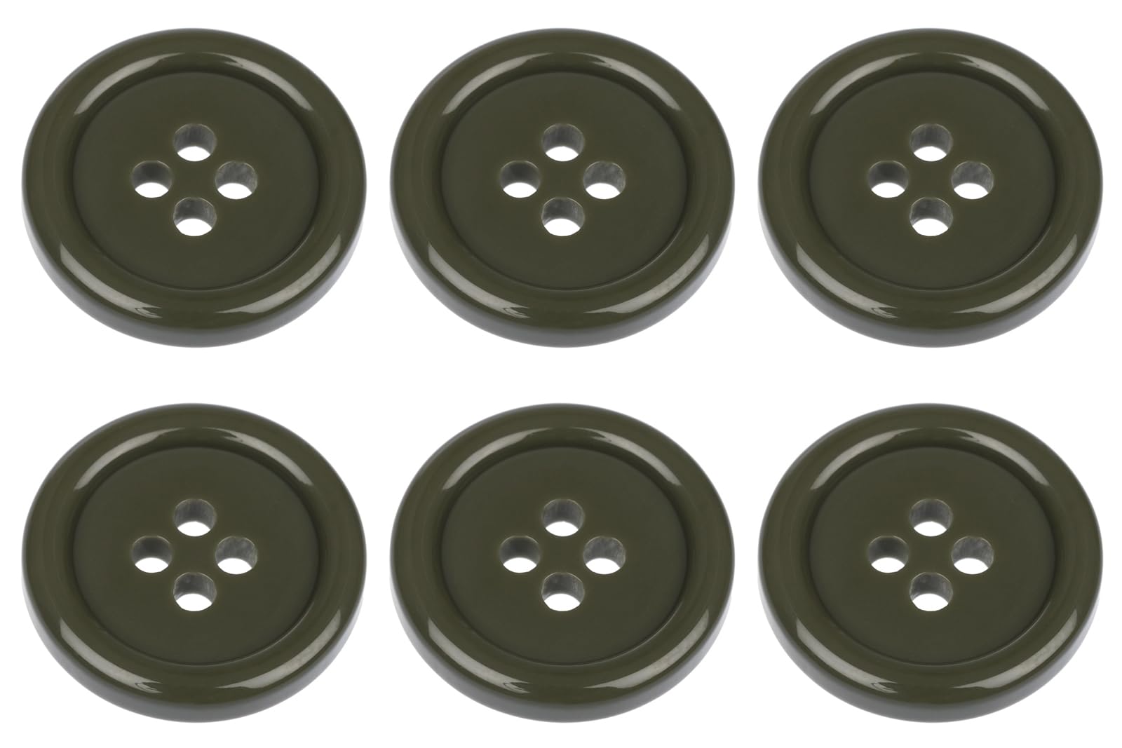 Pack of 6 Olive Green Sew on 18mm Round Buttons Flat 4 Holes 28L 28 Ligne — image 1