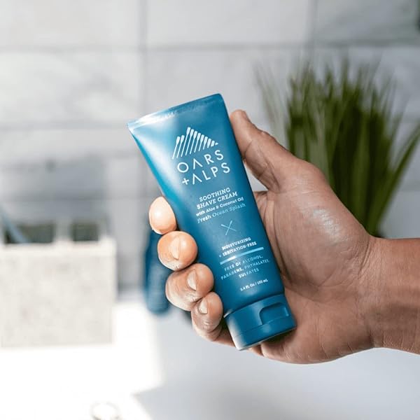 OARS + ALPS SOOTHING MEN’S SHAVING CREAM, DERMATOLOGIST TESTED AND INFUSED WITH ALOE AND COCONUT OIL, FRESH OCEAN SPLASH SCENT, TSA FRIENDLY, 3.4 OZ, 1 PACK