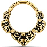 PUNKYOUTH 16G Septum Nose Ring Clicker Hoop 316L Surgical Steel Hinged Gothic Vintage Floral Style Earrings Piercing Jewelry for Nose Helix Rook Tragus 8mm Diameter