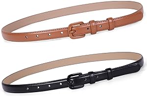 WHIPPY Women Skinny Leather Belt Thin Waist Jeans Belt for Pants in Pin Buckle Belt
