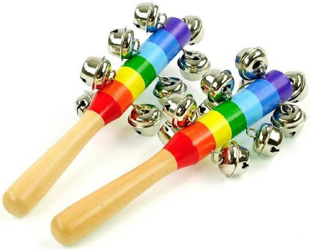 Zeavola 2Pcs Colours Baby Bells on Wooden Handle
