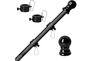 RSOTC Flag Poles for Outside House 5 ft Stainless Steel Metal Black Flag Pole kit Tangle Free Residential Heavy Duty for Truck,House,Porch,Yard,Boat Suitable for 3x5 Heavy Garden Flag (05Black, 5ft)