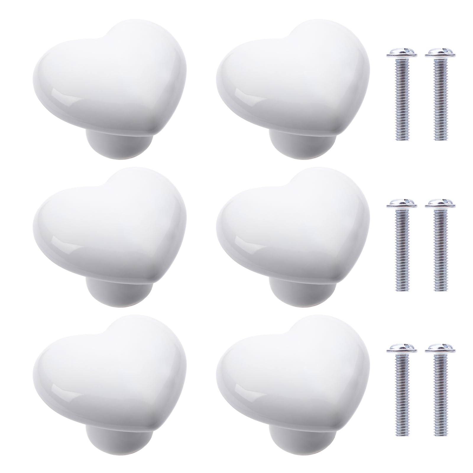 NAKUPENDA 6Pcs Furniture Ceramic Knobs Heart Shape Ceramic Cupboard Drawer Knobs Ceramic Handles with Screws for Children's Room Kitchen Cupboards Bookshelf (White) — image 1
