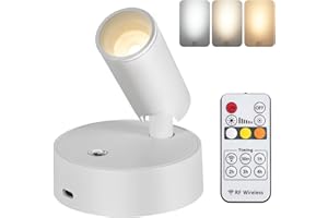 OTeedo Wireless Spotlights Indoor with Remote Up Lights Indoor Picture Light Battery Operated Spot Lights with 3 Color Dimmable Accent Uplighting Stick on Wall Light for Plant Artwork White