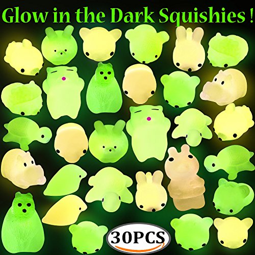 Squishy Mochi Animals, Outee 30 Pcs Glow in the Dark Squishy Mochi Animal Stress Toys Squeeze Mochi Squishy Toys Soft Squishy Stress Relief Toys Squishy Squeeze