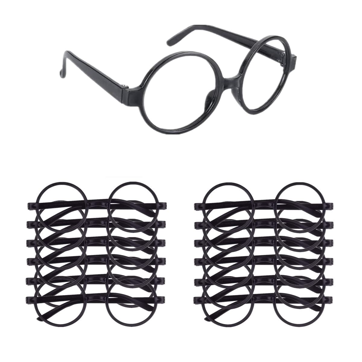 ZHIHUI 12 Pieces Wizard Round Glasses Frame No Lenses, 12 Pieces Lightning Bolt Tattoos, for Kids Halloween, St Patrick's Day Costume Party