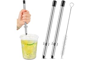 Lasnten 2 Pack Straw Puncher for Plastic Lids Lemonade Cups, Stainless Steel Straw Hole Puncher Punching Tools for Cafe Drinks Deli Container Squeezed Fresh Lemonade Stand Supplies(8.7 Inch,Black)