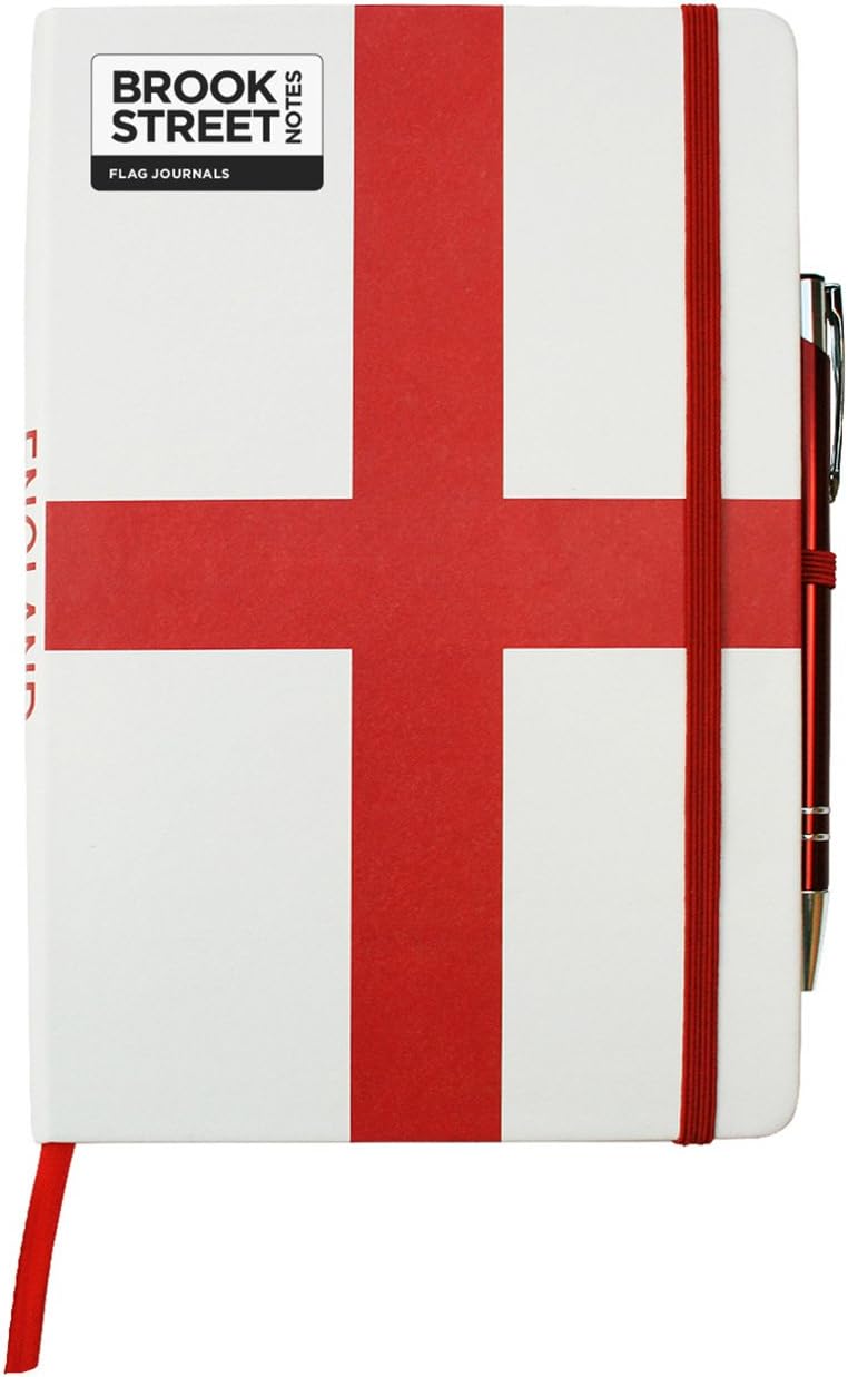 England Flag Notebook - Hardback A5, White, Red