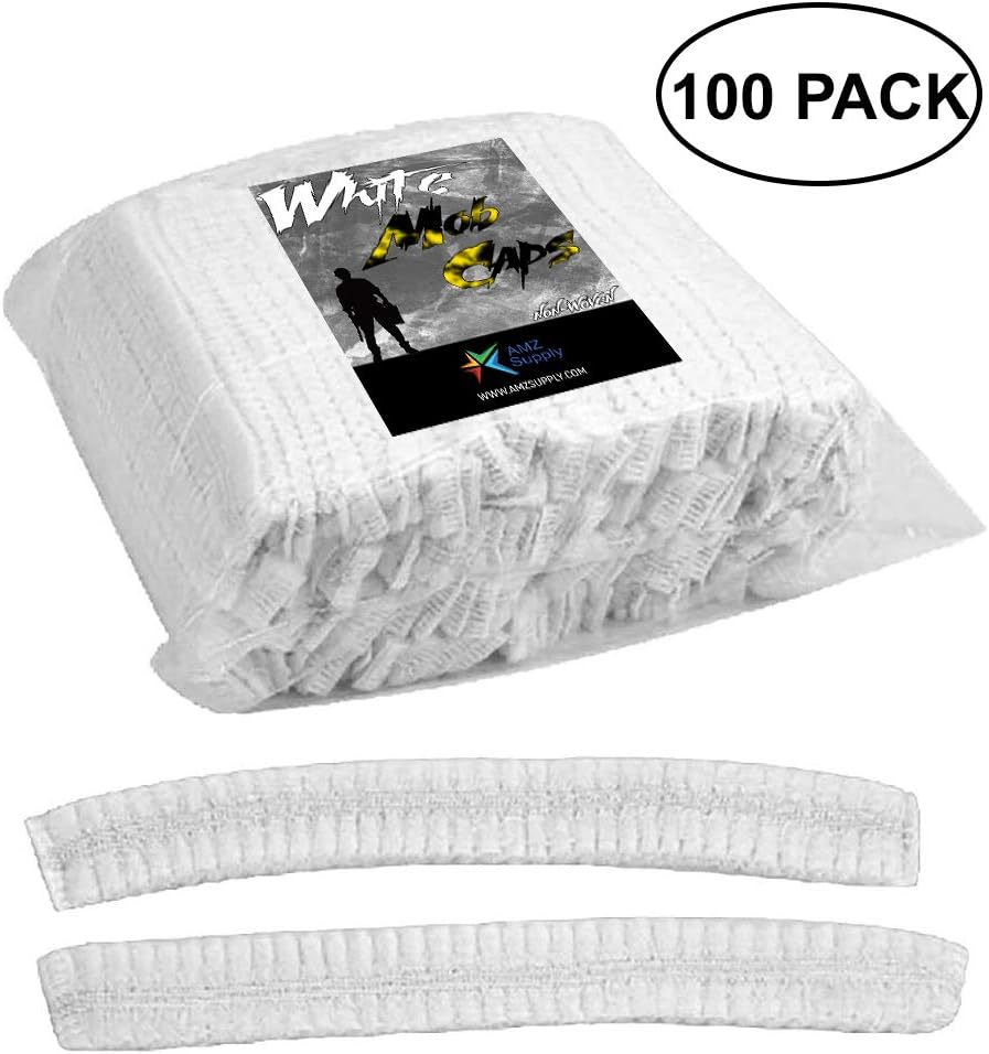 100 Pack White Mob Caps 21”. Hair Caps with elastic stretch band. Disposable Polypropylene Hats. Unisex Protective Hair Covers for food service. Breathable, Lightweight. Free size. Wholesale price.: Home Improvement