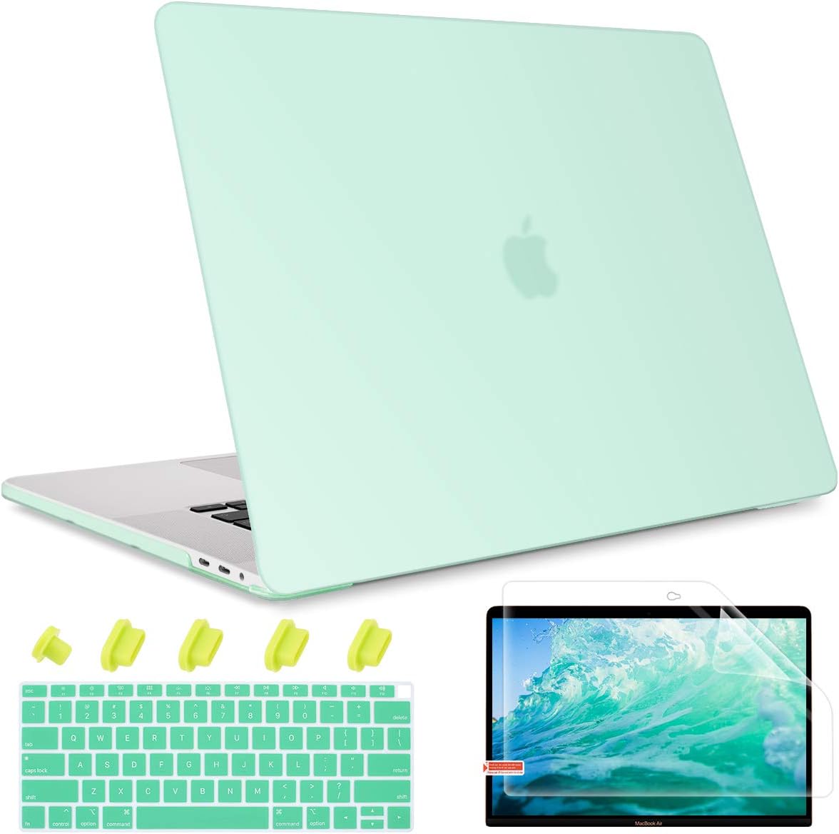 May Chen Smooth Matte Hard Shell Case Cover for MacBook Air 13 inch Retina Display & Touch ID A2179/A1932 2018 2019 2020 Release, 4 in 1 Keyboard Cover + Screen Protector + Dust Plug,Light Green