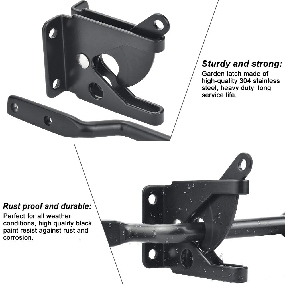 Favengo Stainless Steel Gate Latch Automatic Gravity Lever Fence Gate Lock Suffolk Latch Medium Auto Gate Catches Black Door Lock with M6 * 30 Scews for Wooden Gate Garden Gate and Fence Gate - Image 4