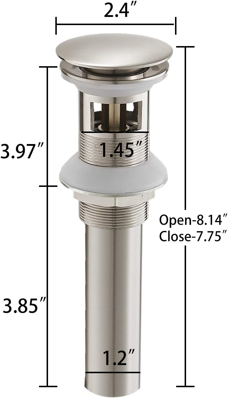 Greenspring Bathroom Sink Drain with Overflow Bathroom Faucet Vanity Sink Drain Stopper with Overflow Brushed Nickel Fits Bathroom Standard Sink Hole 1-1/2" to 1-3/4": Home & Kitchen