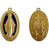 Bovemee 3.5 Inch Extra large Miraculous Medals Silver-Plated Pendant, Golden Medalla de la Virgen Milagrosa Charm Catholic Gifts