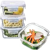 R.repad yay 2 Cup Square Glass Food Storage Containers, Small Square Storage Containers With Airtight Lids Leak-proof, BPA free 16oz Glass Meal Prep Bowls, Dishwasher, Microwave, Freezer Safe (White)