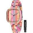 Tiong Womens Wooden Watch with All Wood Strap Analog Classic Design Colorful Bamboo Ladies Watches for Women, Couples